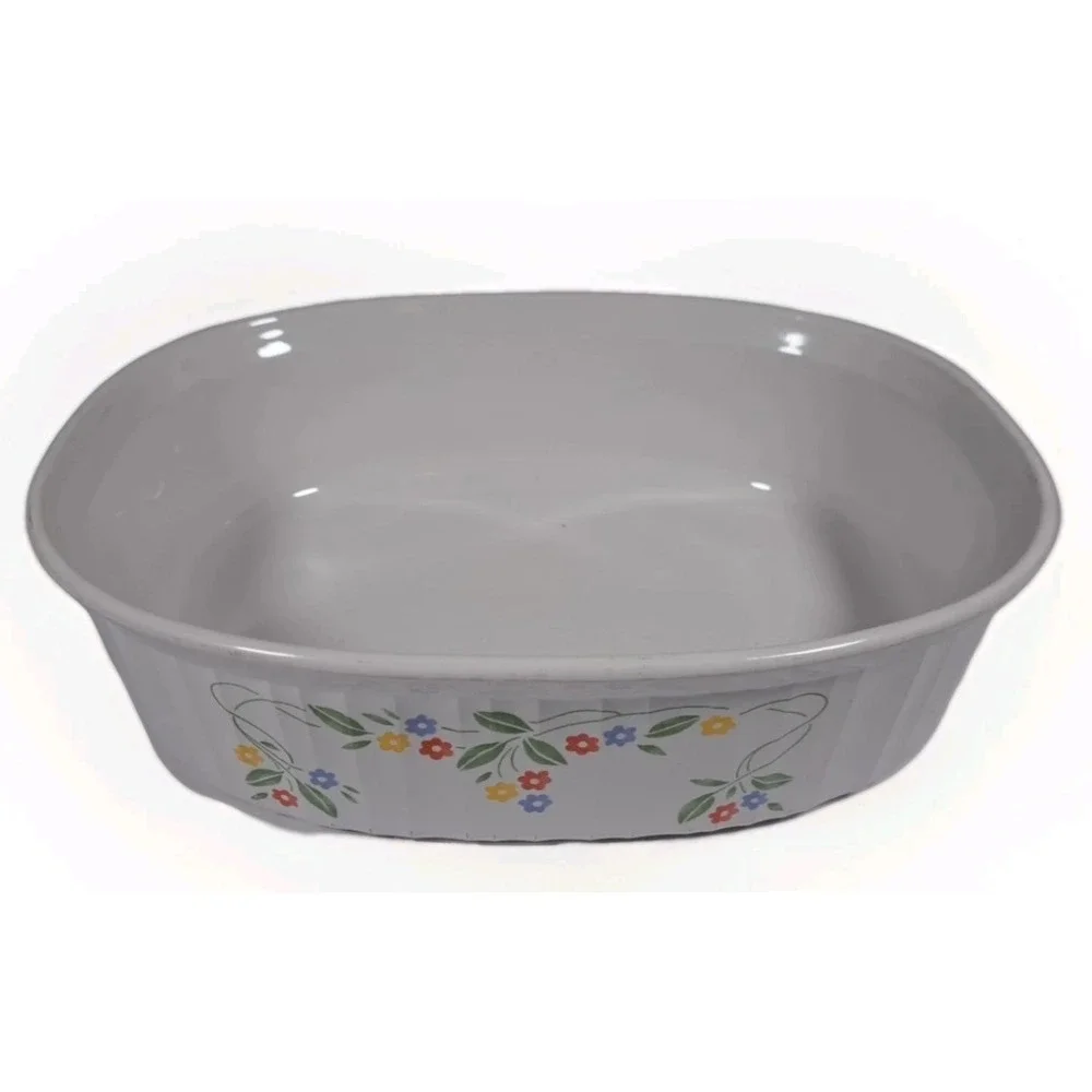 CorningWare French‎ White Wildflower Oval Casserole Baking Dish Vintage Floral